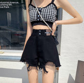 Raw edge high waist A-line wide leg pants